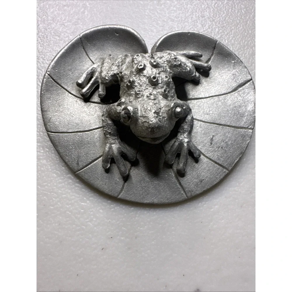 Vintage 1987 Spooniques Pewter Frog On Lily Pad PP271 Decorative‎ Figurine 2